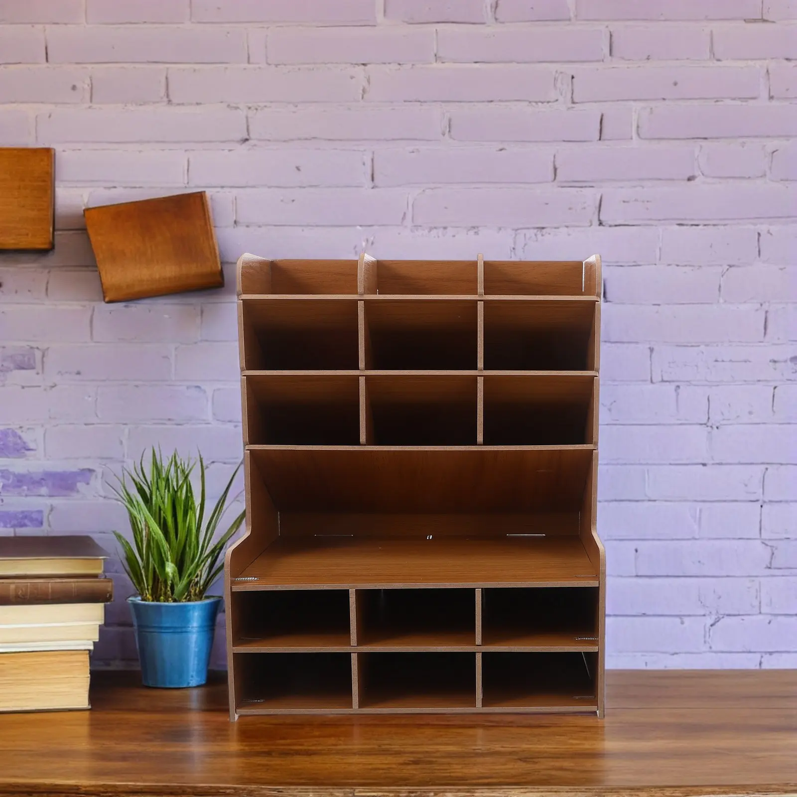 Wooden Pen Organizer for Desk Solid Wood Compartment Desk Organizer for Pens Pencils Markers Erasers Aesthetic Desktop