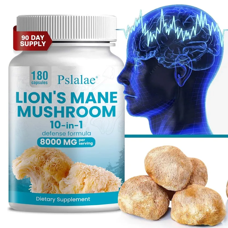 

Lion's Mane Mushroom Capsules Brain Nervous System Health and Memory Supplements Immunity Sleep Energy Mood Support