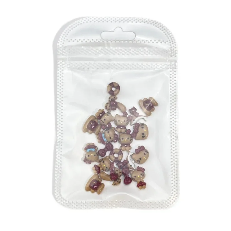 20Pcs Cartoon Nail Jewelry with Red Swim Ring KT Cat Red Katie Cat Nail Accessory Set