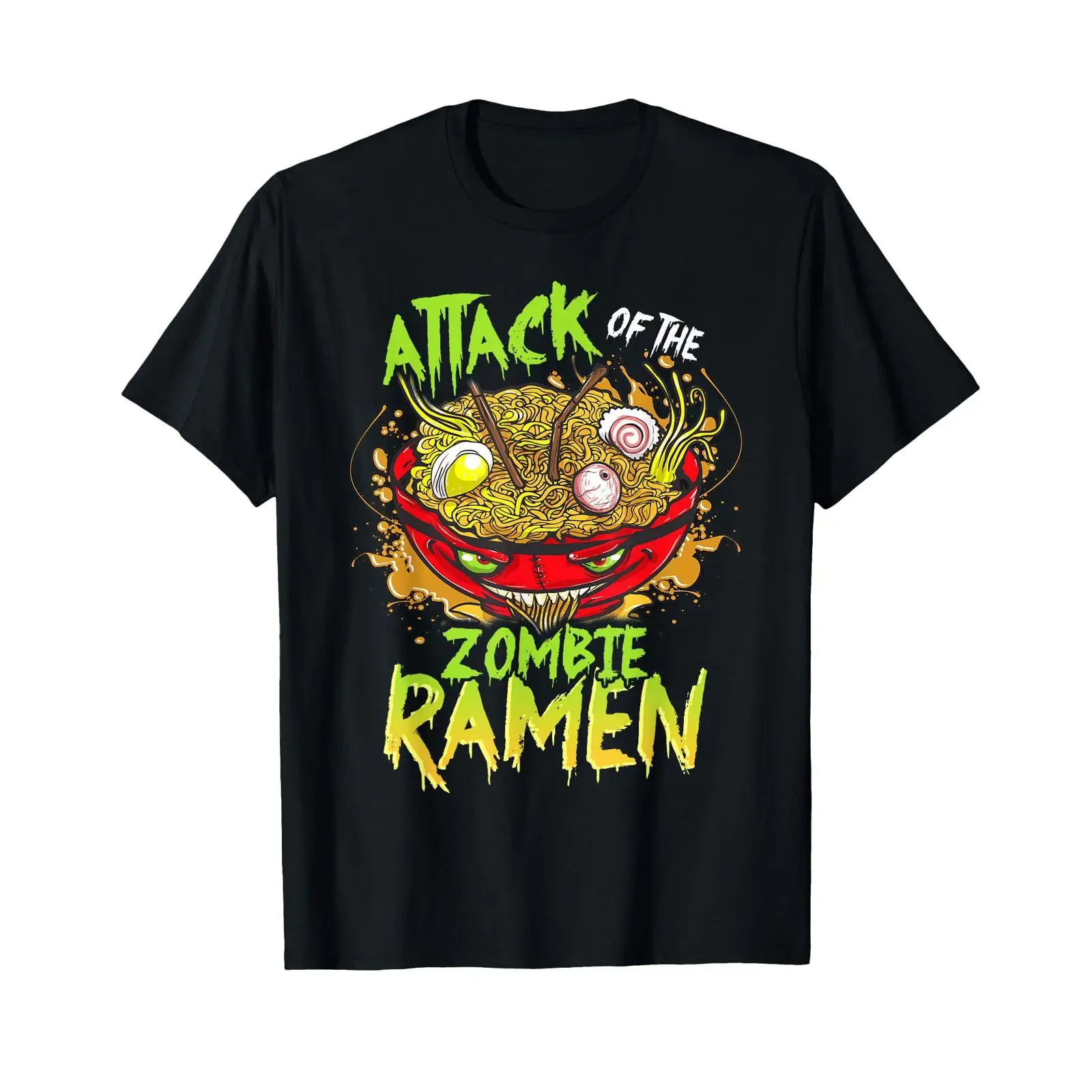 Mens Scary Halloween Zombie Ramen Anime T Shirt vintage Washed fashion Versatile Stretched Soft Breathable Comfortable homme