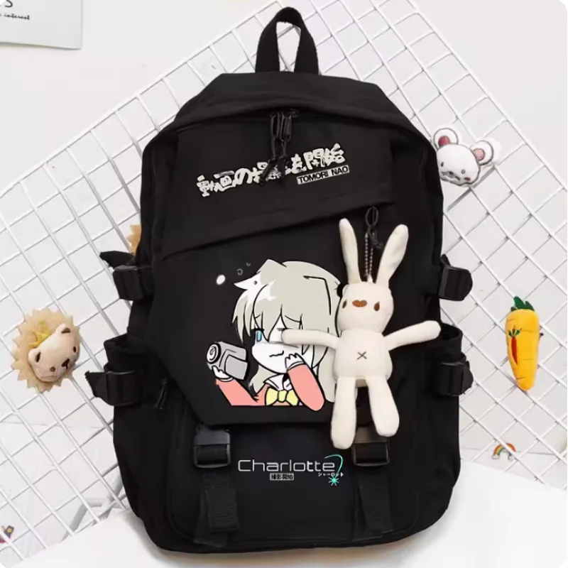 Mochila escolar de Anime Charlotte, bolsa de viaje de gran capacidad para niño y adolescente