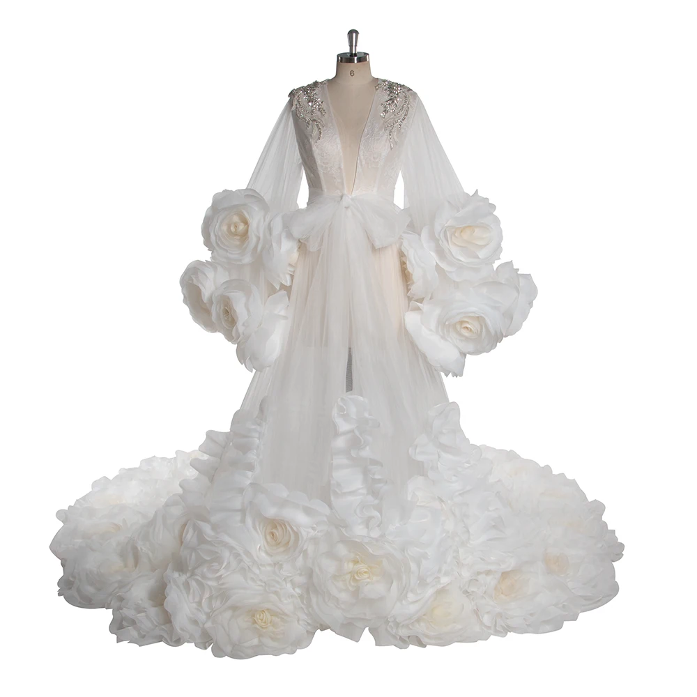 

Luxury Elegant Evening Dresses for Special Occasions 3D Flower V Neck Wedding Dresses Photography and Maternity Dresses YW251010