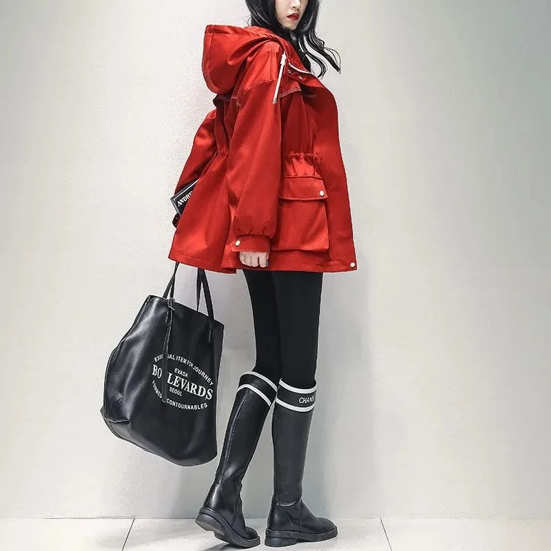 

Winter Women European Goods Medium Long Thickened Windbreaker Woman New Korean Loose Red Sprinter Work Coat JJ1041