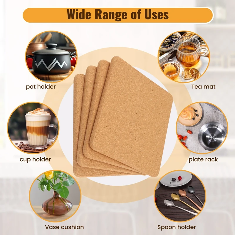 High Density Thick Square Cork Pad for Hot Dishes, 8 Inch Heat Multifunction Cork Coaster, Cork Hot Pads-A09G