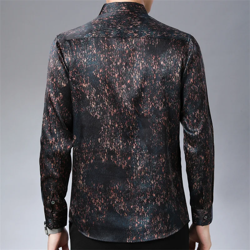 Exquisite Silk 93% Shirts For Men Long Sleeve Print Smart Casual Summer Quality Coolness Lightweight Easy Care Camisas De Hombre