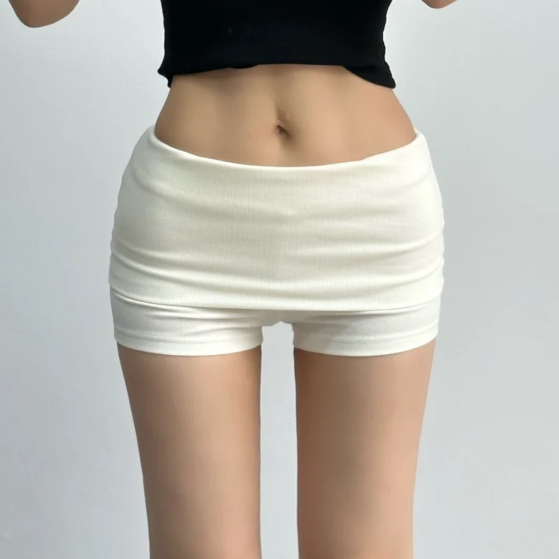 Summer 2026 Low Waist Cuffed Ultra-Short Fitness Shorts Women's Pure Color Casual Pants Tight Body Shorts Versatile Basic