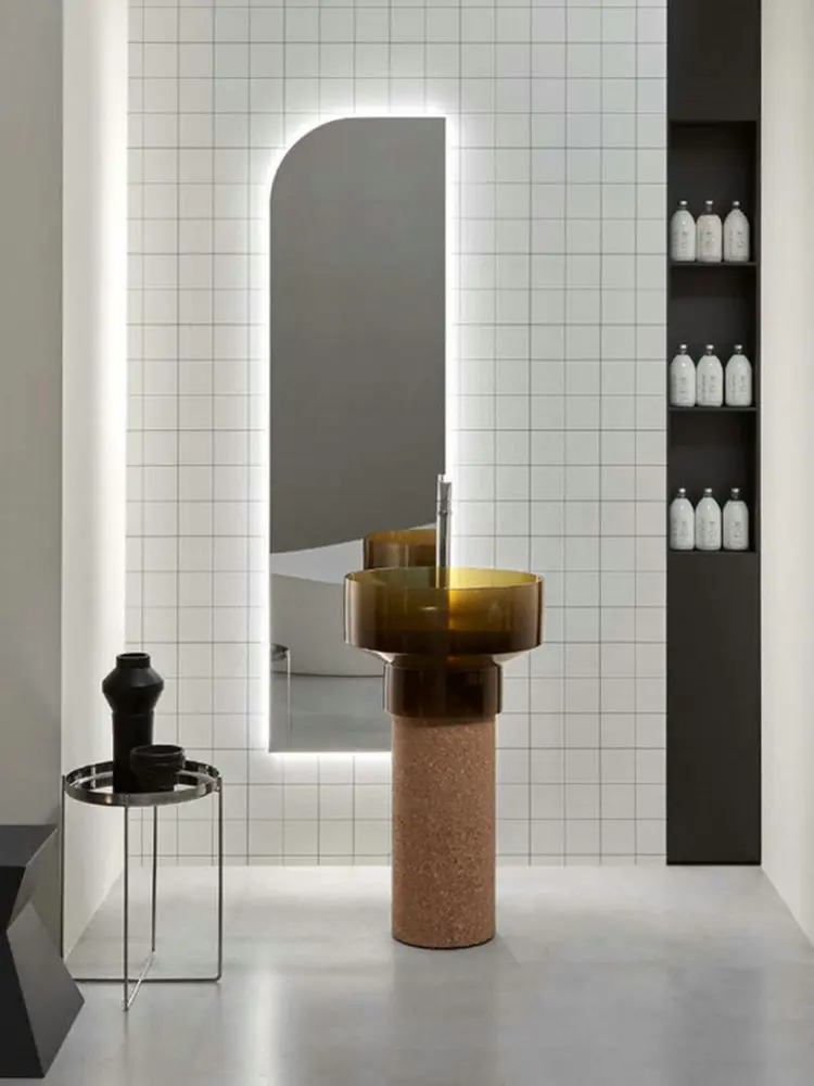 

Modern Bathroom integrated floor-standing artificial stone column basin Hotel home desktop washbasin balcony outdoor art basin