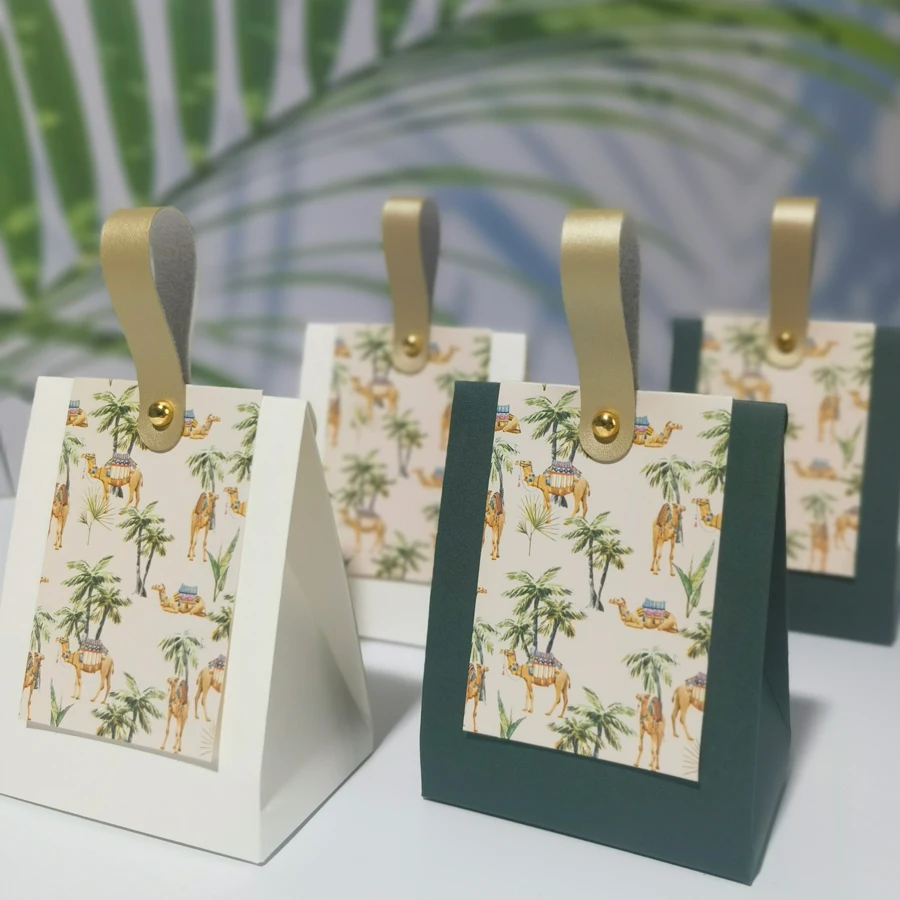 Caixa de presente de mão com palmeiras e camelos, caixa branca, perfeita para o dia nacional, feliz Arábia Saudita, 10 PCs, 50PCs