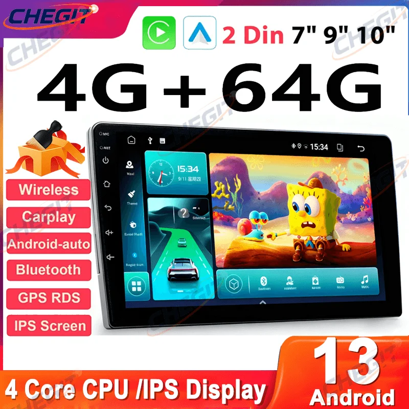 7/9/10inch 2 Din Car Audio Android 13 Car Radio Android auto Carplay 64G Automotive Multimedia Player BT Car intelligent Systems