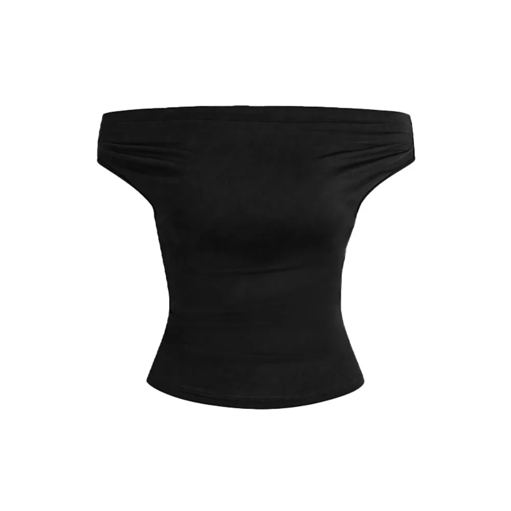 2-teiliges Set Plissee Asymmetrische Crop Top Frau T-shirts Trägerloses Top Weibliche Ärmellose Sexy Tops Frauen Tuch Mode Streetwear – Detail 11