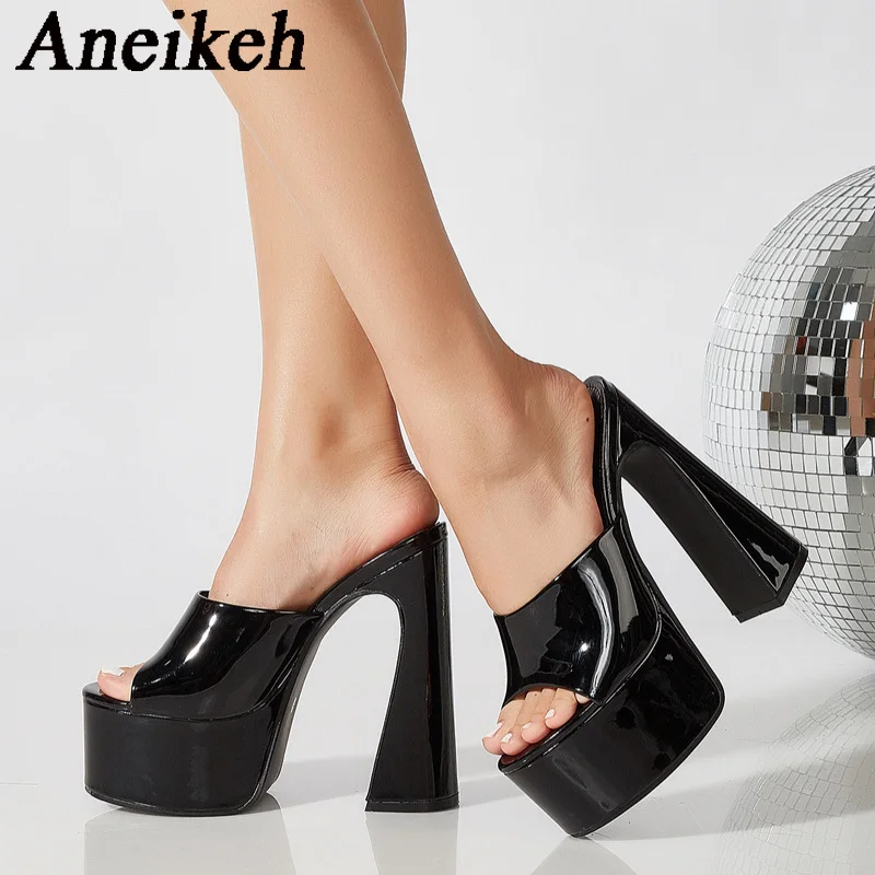 Aneikeh sandali estivi Party punta tonda pantofole con fondo spesso sandali con zeppa con plateau moda donna scarpe Concise con tacco a spillo