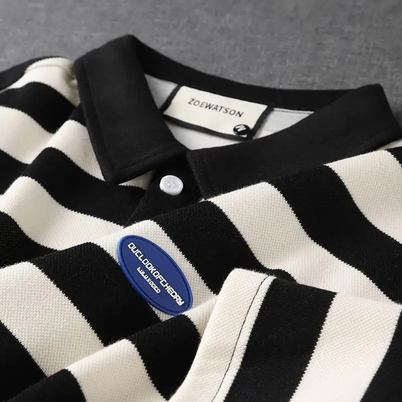Camisas polo de manga curta listrada masculina, streetwear estilo preppy, roupas masculinas, tops casuais básicos, versáteis, moda verão, nova moda