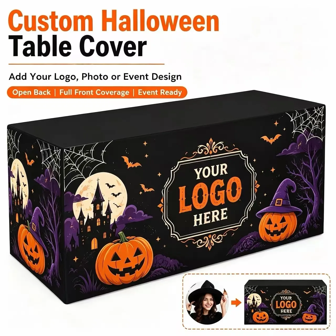 Custom Halloween Table Cover Personalized Logo Photo Tablecloth Pumpkin Party Decoration Event Table Cover