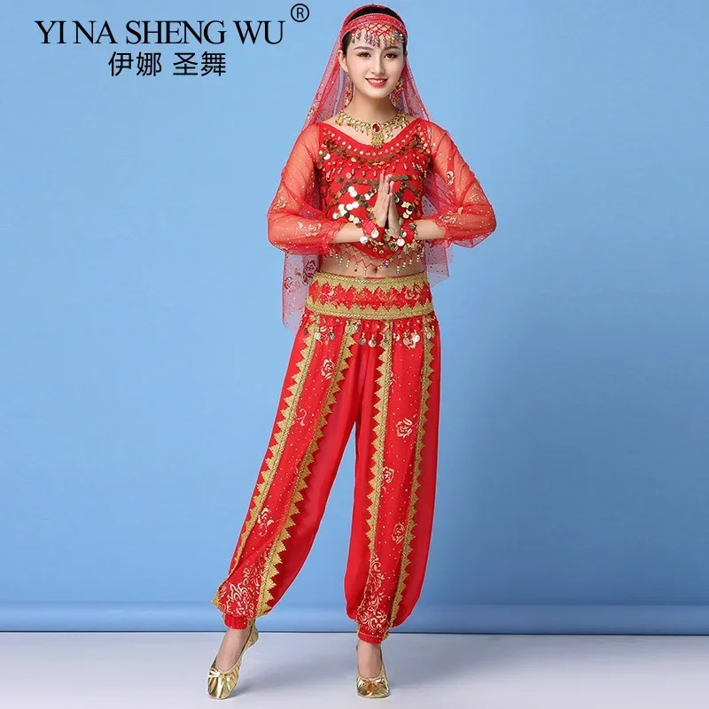 Adult Bollywood Dance Practice Clothing Belly Dancing Long-sleeved Suit Oriental Dance Costume Indian Belly Dance Sets 4 Colors