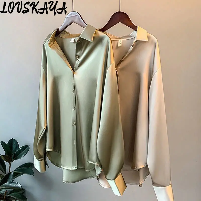 Vielseitige drapieren Retro Hong Kong Stil Shirt Top lang ärmel ige Satin Shirt weibliche Design Sinn Nische Frühling neuen Stil