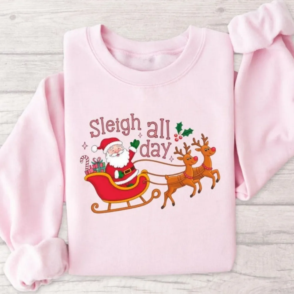 

Pink Reindeer Christmas Pullover Sleigh All Day Holiday Unisex Men Hoodie Aesthetic Sportswear Winter Keep Warm Hoodies Women