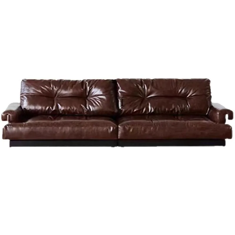 

Italian retro oil wax leather sofa cowhide home living room straight row leather art sofa