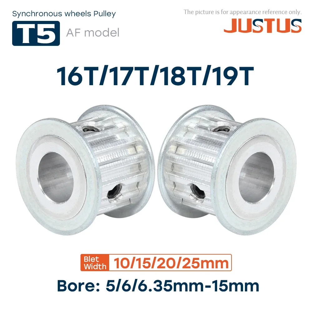 

T5 AF Shape 16T/17T/18T/19 Teeth Synchronous Wheels Bore 5/6/6.35-15mm Teeth Pitch 5mm For T5 Width 10/15/20/25mm Rubber Belt