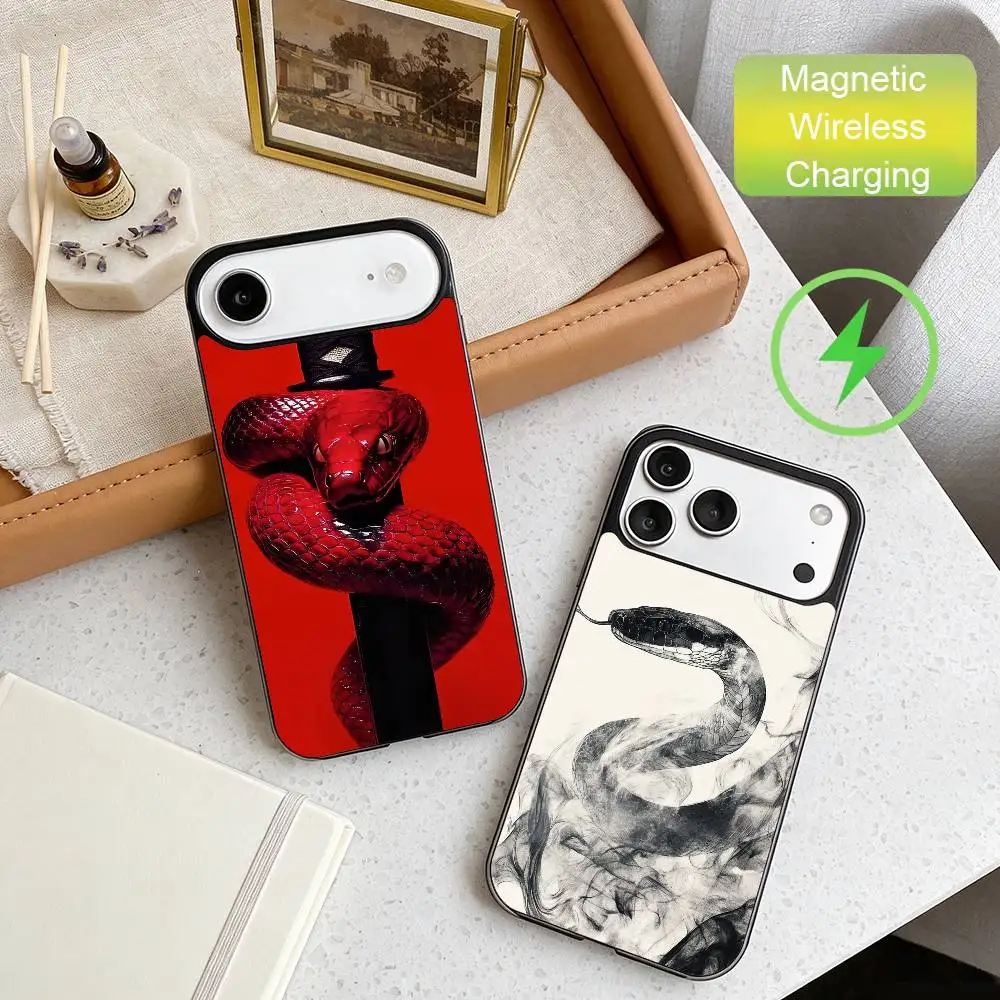 

Divine Wisdom snake Phone Case For iPhone17,16,15,14,13,12,11 Max Black Wireless Charging Protecitve Cover