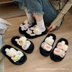 Sanrio Kuromi Cute peluche pantofole Cartoon Women autunno inverno Home pantofole Indoor Bedroom Fashion Casual Warm Furry Shoes