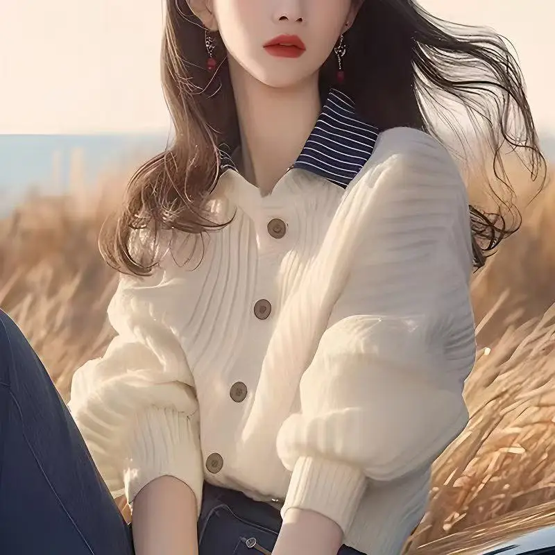 Cardigan tricoté deux pièces à col doux et collant pour femme, pull à manches chauve-souris, Style paresseux, de haute qualité, tendance 2025