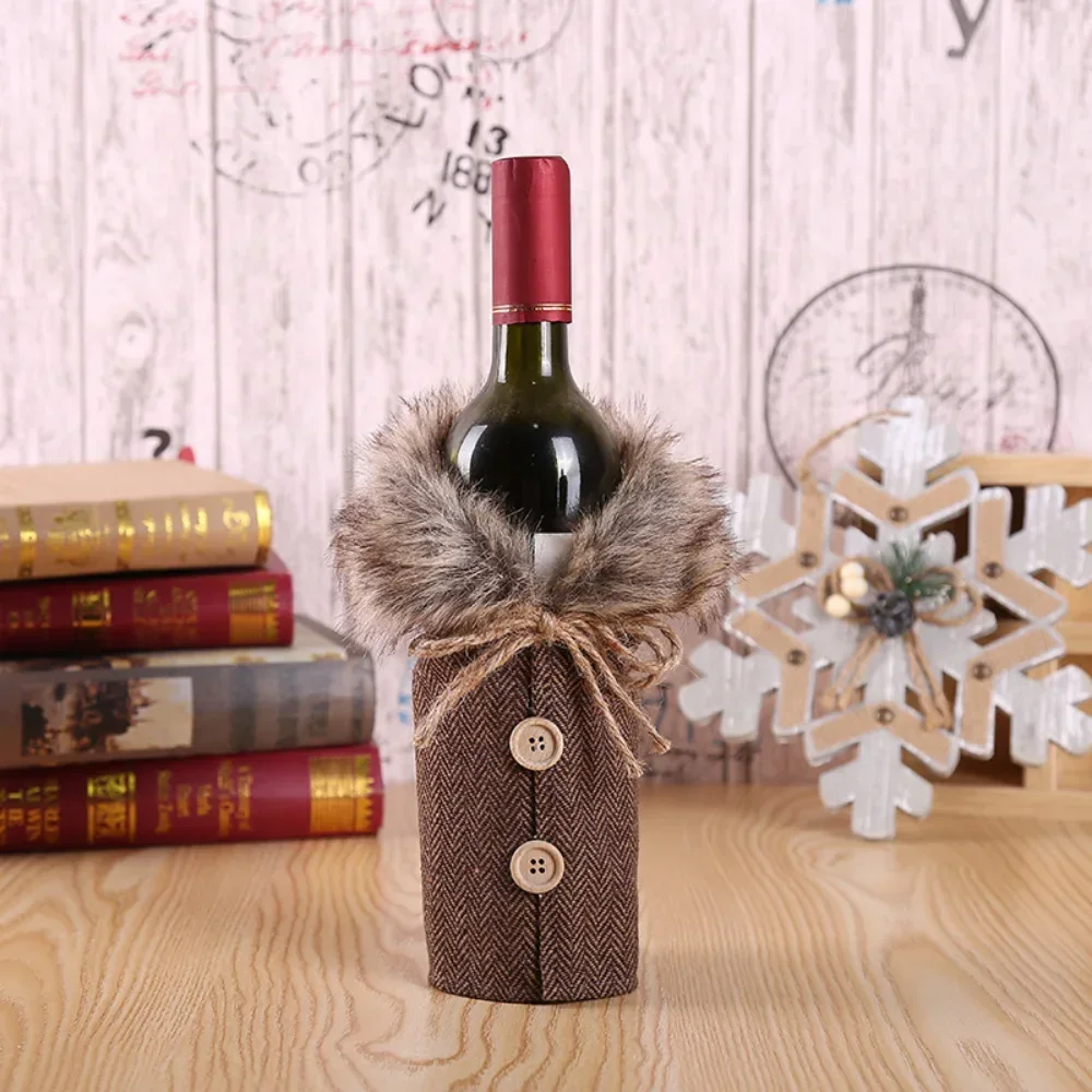 1pc Red Wine Bottle Bag Cover Christmas Red Plaid Pattern Bow Red Wine Champagne Whisky Bottle Bag Festival Decoration Props