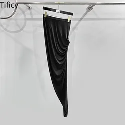 High Quality Cotton Women's Rick New Color Slim Fit Sexy Folded Knot Knitted Floor Wrap Hip Long Skirts