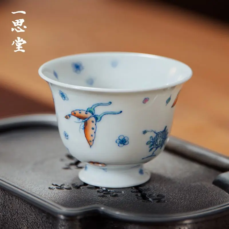 Yisitang Cup Jingdezhen Chaiyao Blue And White Hand-Painted Hundred Butterfly Pattern Personal Kung Fu Tea Set Single Cup