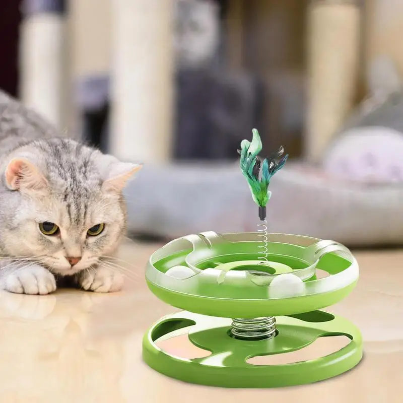 Self-Play Cat Toys Cat Spring Toy Double-Layer Cat Teaser Ball Toys Feather Cat Puzzle Toys Stimulating Cat Toys For Pets Cats