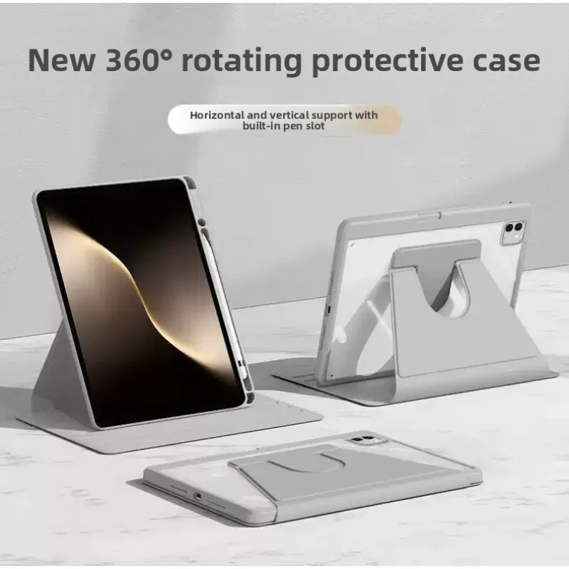 

360 Rotation Acrylic Transparent Case for Honor MagicPad 4 12.3 YLE-W09 2026 12.3 inch Case with Pencil Holder