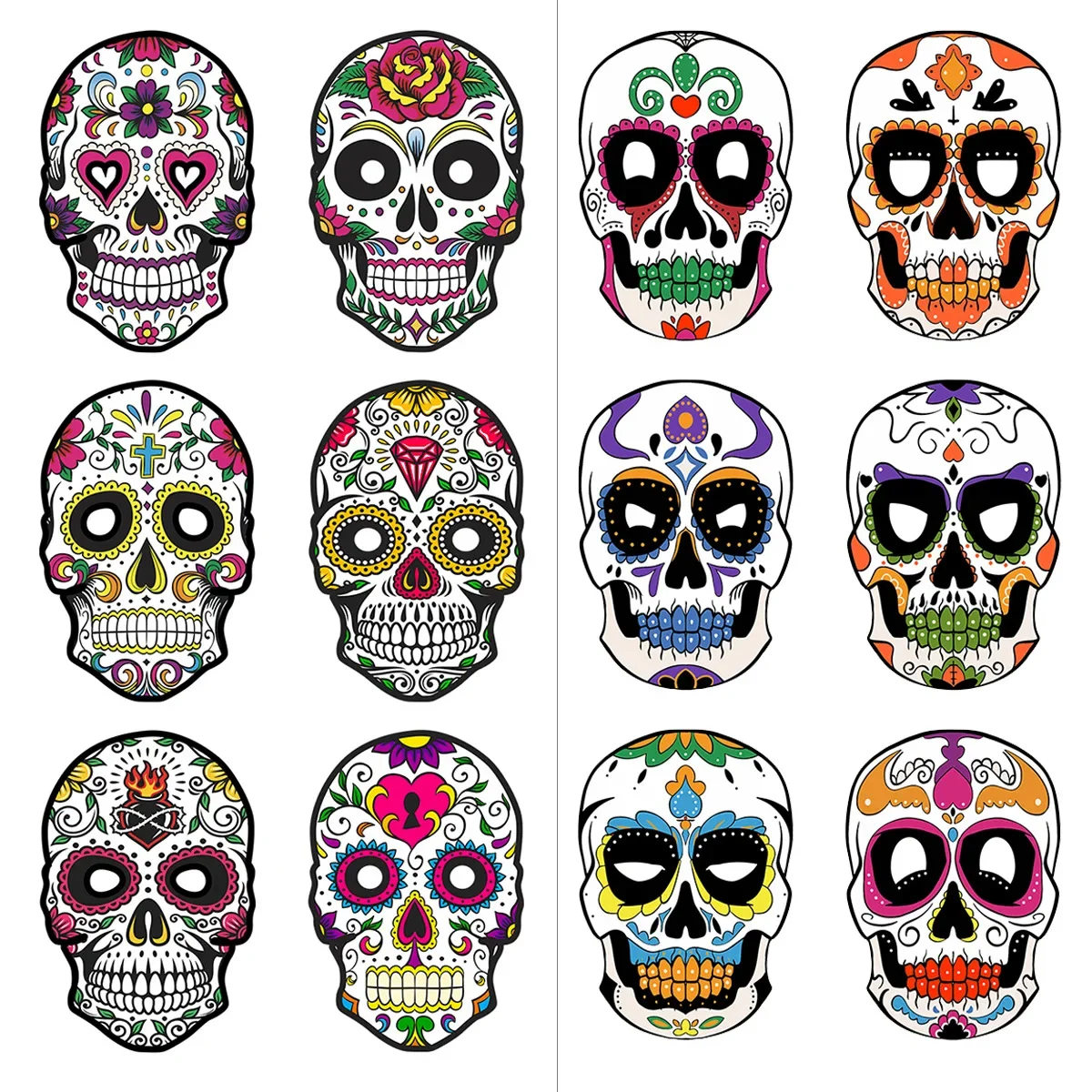 6PCS/Set Colorful Paper Skull Dress Up Party Face Masks for Mexican Day of The Dead Theme Party Halloween Masquerade Decoration