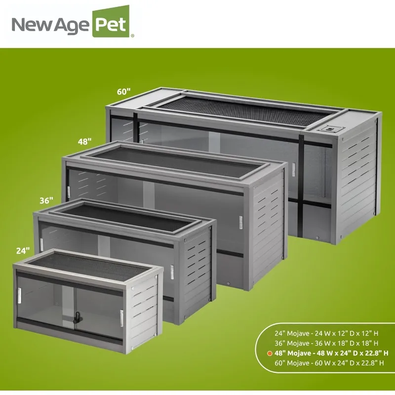 Hom ECOFLEX صالة الزواحف Mojave مقاس 48 بوصة باللون الرمادي - موئل مركب من الخشب والبلاستيك المتين مع ألواح جانبية بفتحات تهوية،