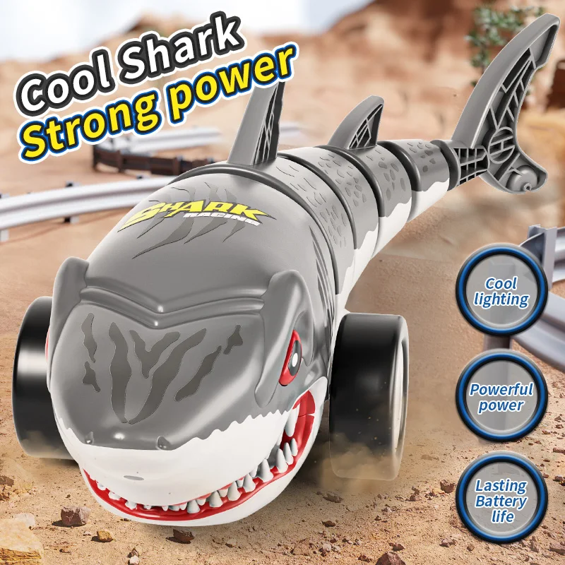 RC Car Shark Toy with 360° Spin Swing Shakable LED Stunt Remote Control Toys for Kids Outdoor Play Party Game Birthday Gift