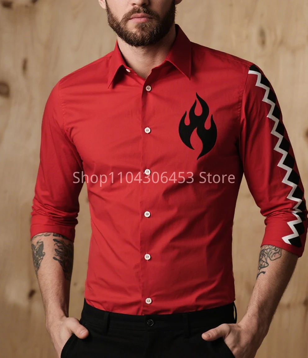

Men Simple Retro Flame Pattern 3D Printed Shirt Long Sleeve Lapel Business Casual Dress Shirt Hawaii Beach Vacation Outdoor Top