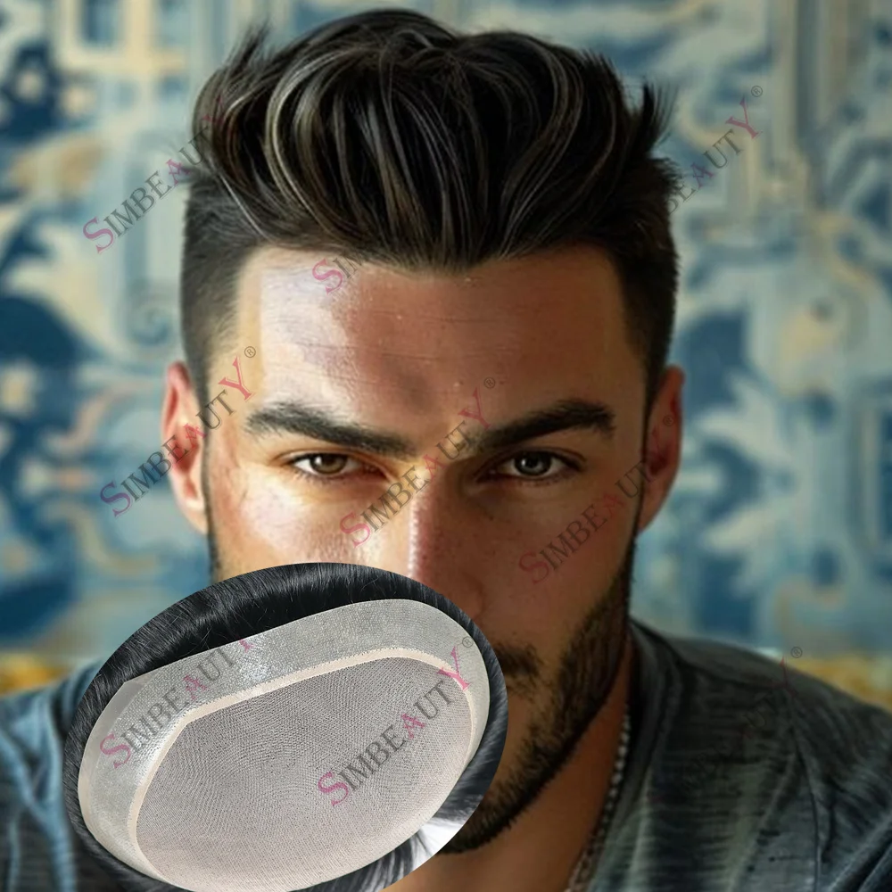 

Realistic Toupee for Men Fine Mono PU Base 100% Human Hair Replacement System Undetectable Prosthesis Natural Black Hair Units