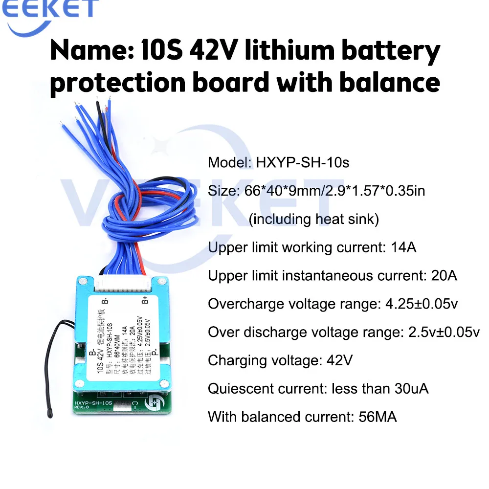 Diymore 42V 15A Li-Polymer Battery Protection Board BMS With Balancing Function Co-port/split Port Wiring Automatic Activation