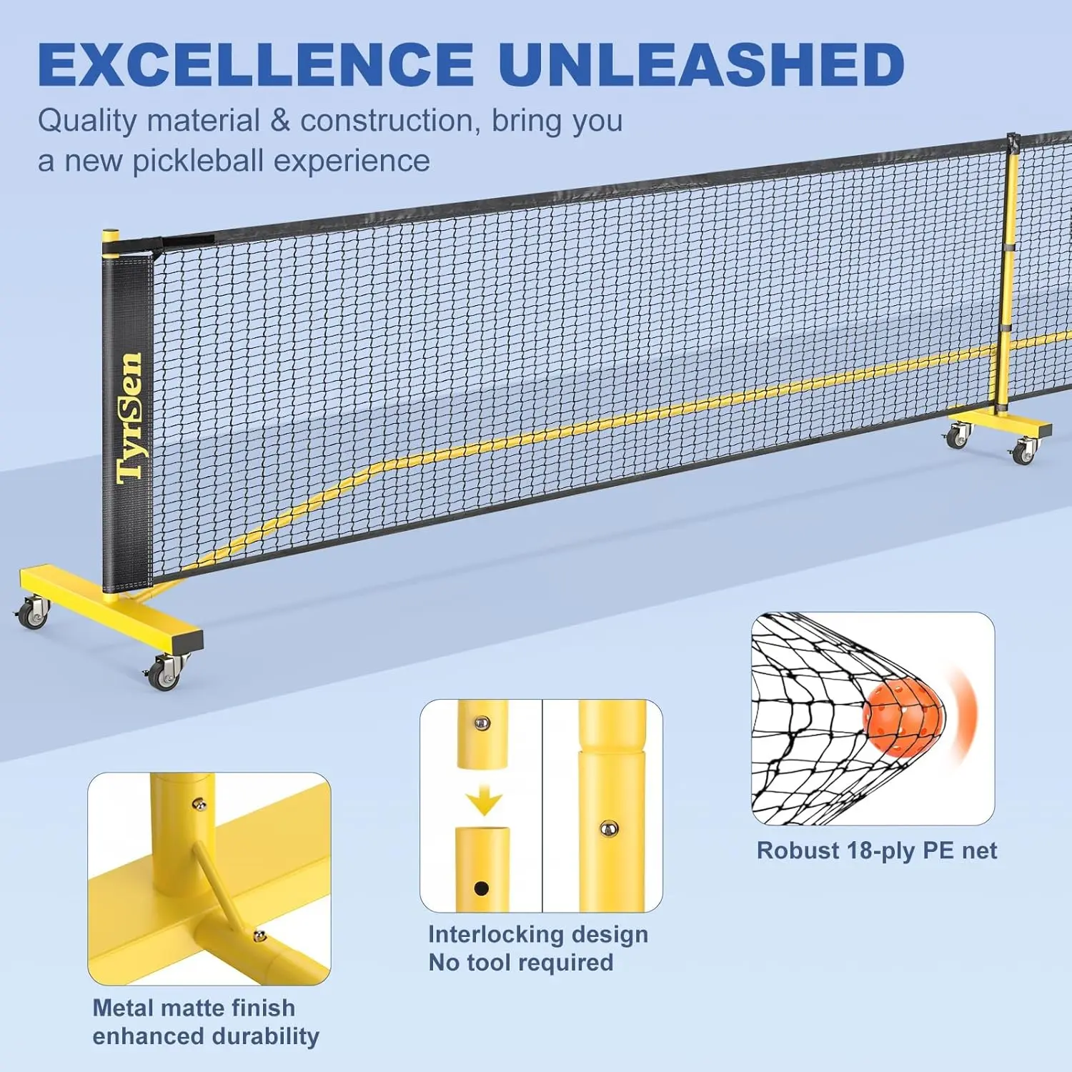 مجموعة شبكة كرة البيسبول المحمولة بطول 22 قدمًا مع عجلات و4 مجاذيف و6 كرات للعب في الأماكن المغلقة والخارجية