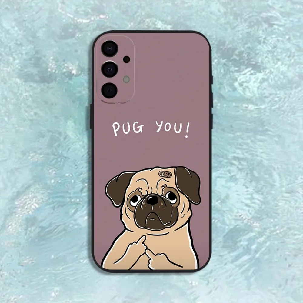 Niedliche Mops-Hunde-Handyhülle für Samsung S25, S24, S21, S22, S23, S30, Ultra, S20, Plus, Fe, Lite, Note, 10,9,5G, schwarze Hülle