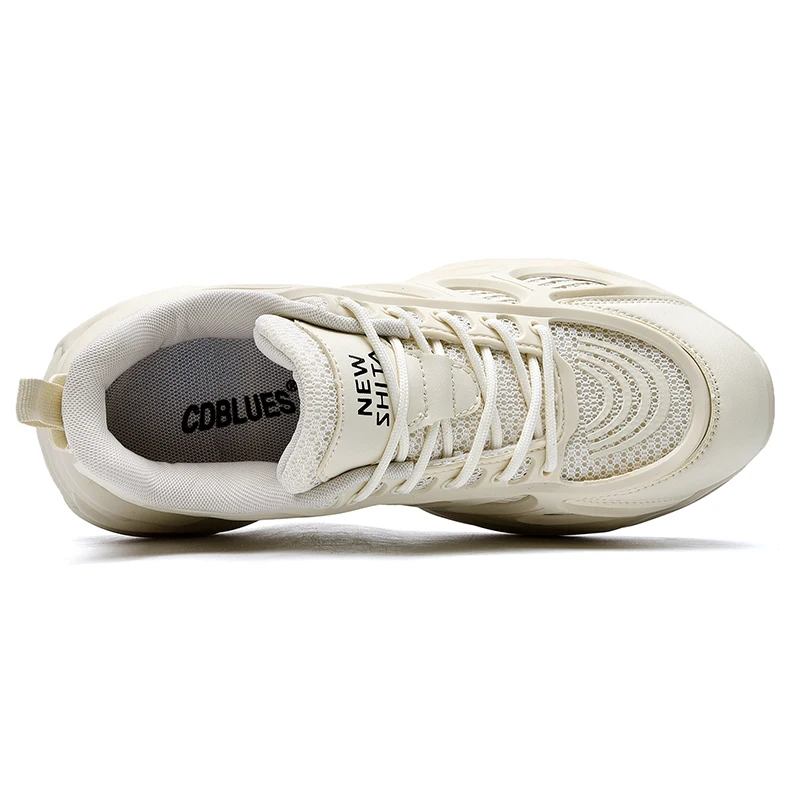 Lovers Shoes Clunky Sneaker Hollowed Out Retro Sneakers, Solid Color Thick Bottoming Sports Lace-up Running Shoes