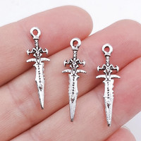 25pcs 29x9mm Zinc Alloy Antique Silver Dagger Sword Charms Pendant Designer Charms Fit Jewelry Making DIY Jewelry Findings