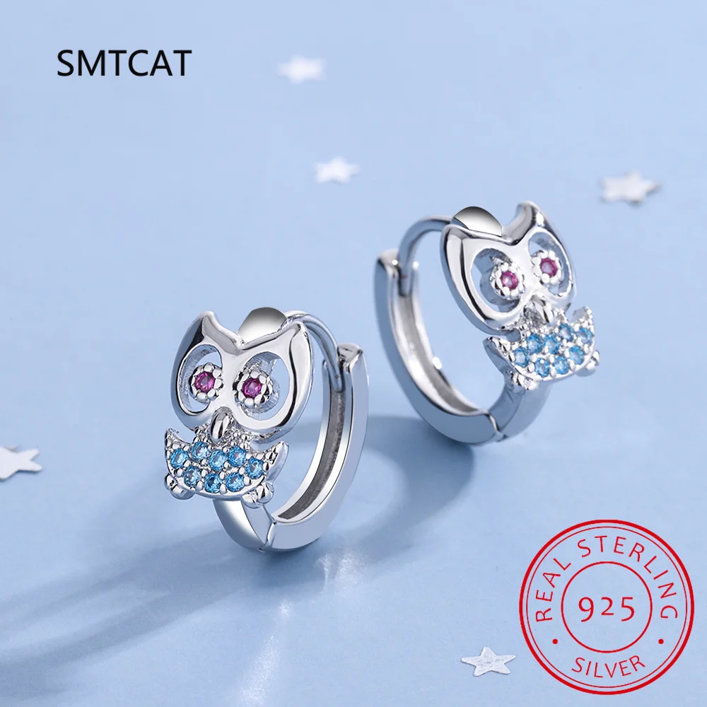 Baby Princess 925 Silver Animal Ear Buckles Cute Owl Hoop Earring For Girl Child Woman Beautiful Aros Huggies Earring Jewelry