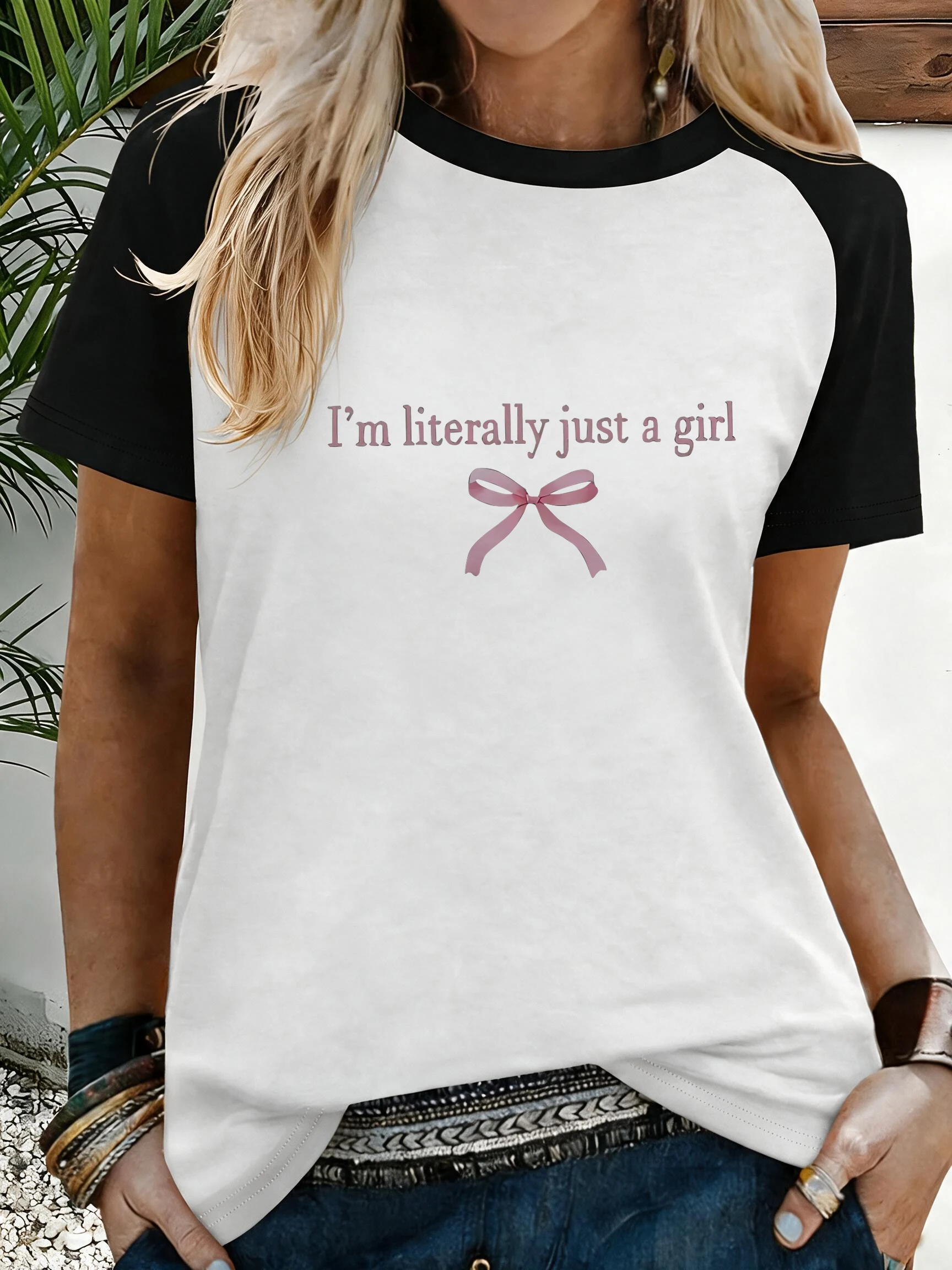 Casual Women's T-Shirt I'm Literally Just A Girl Print Round Neck Short Sleeve for All Seasons Lightweight Comfortable Dail Tops