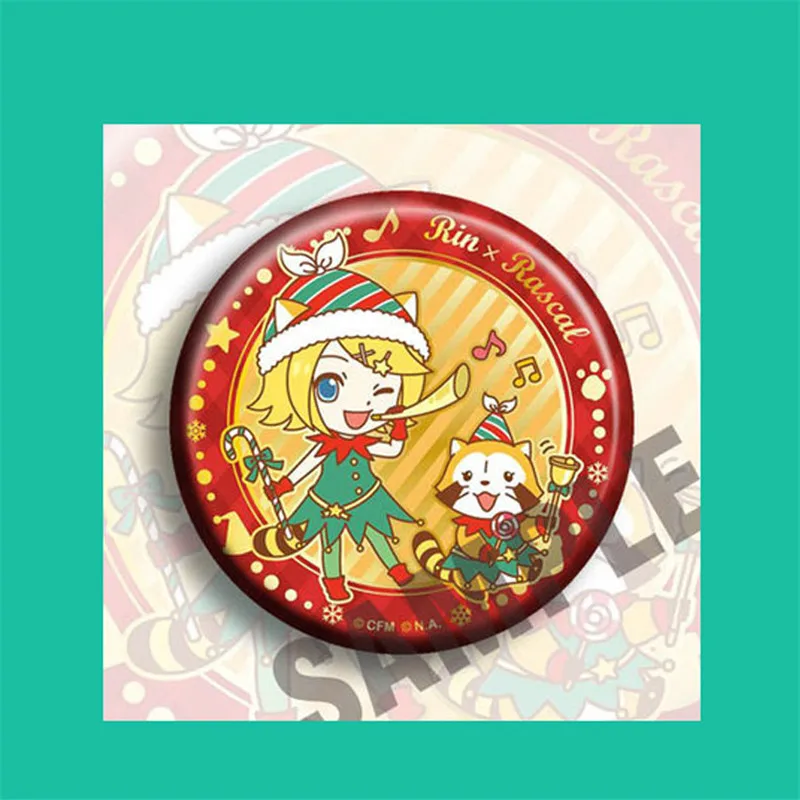 Hatsune Miku Christmas Brooches Badge Kagamine Len Kagamine Rin Anime Figure Brooch Badge Periphery Backpack Accessorie Toy Gift