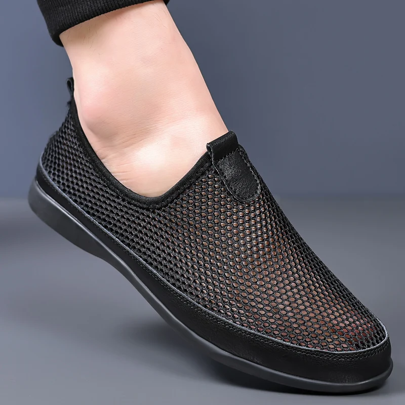 Mocassins de slip-on respiráveis masculinos, tênis casuais, sapatos de caminhada, moda, novo, verão, venda quente