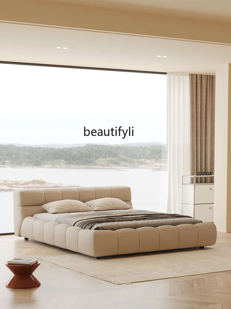 Leather Puff Bed Modern Simple Master Bedroom King Bed Nordic Light Luxurious Solid Wood Bedroom Double Bed