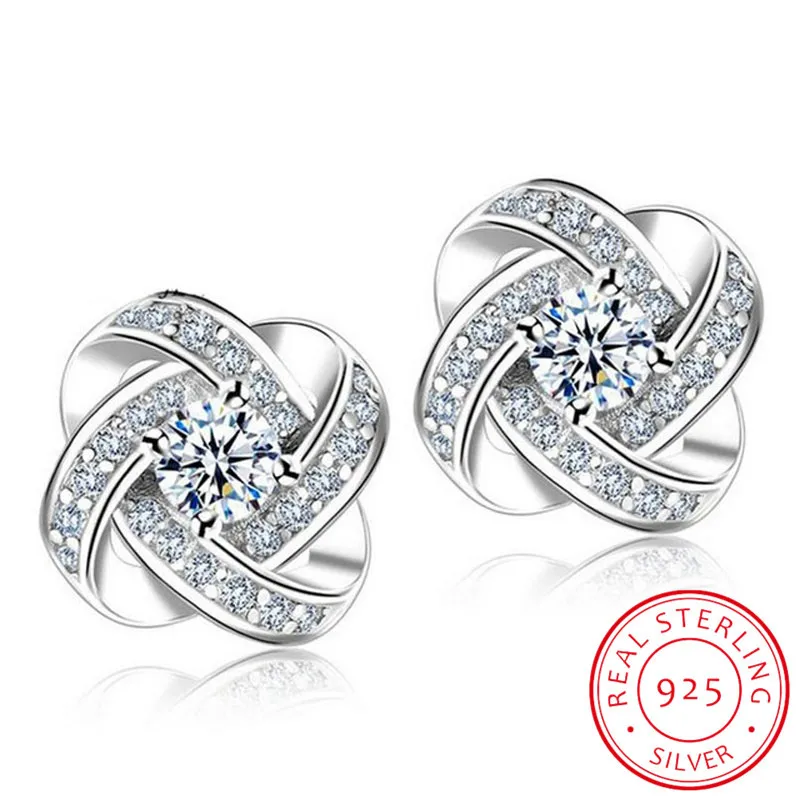 

925 Sterling Silver Earrings For Women Sterling-silver-jewelry Zirconia Eternal Heart Twist Earrings Oorbellen S-e430