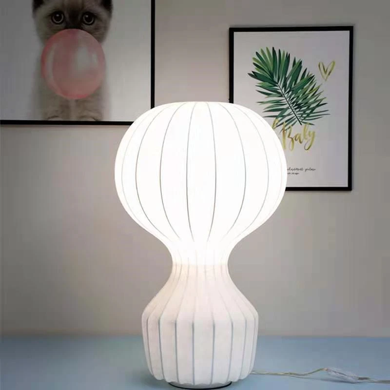 

Modern Creative Art Silk Bedside Table Lamp E27 Bedroom Living Room Study Desk Fabric Shade White Decorative Lighting Fixtures