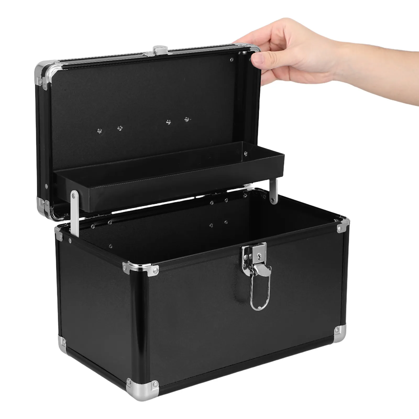 

2-Layer Aluminum Alloy Tool Box Portable Storage Case Ergonomic Handle Workshop Organizer Nail Accessories Holder Multipurpose