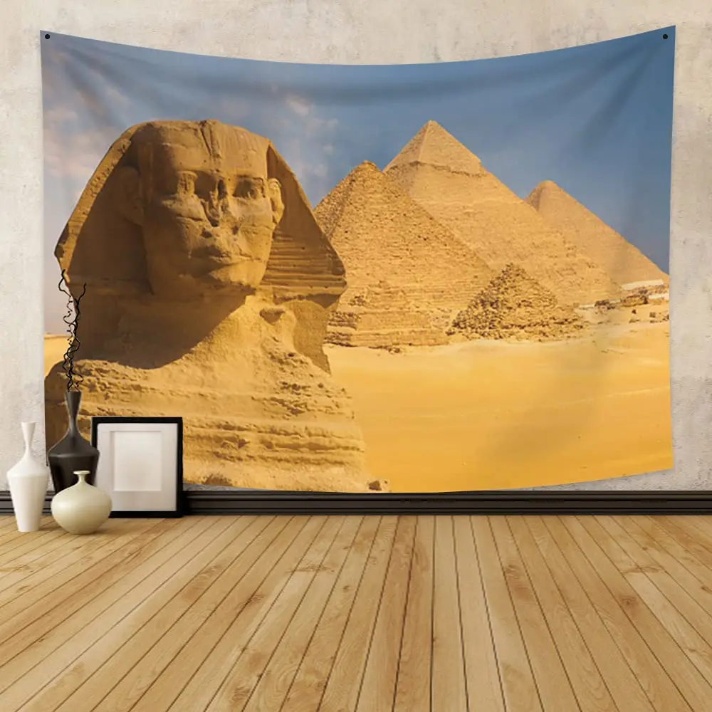 Ancient Egyptian Tapestry Desert Pyramid Sphinx Historic Sites Tapestry Art Wall Hanging Decor for Living Room Bedroom Home Room