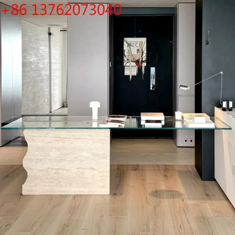 

Современный простой травертиновый стол, письменный стол из итальянского натурального мрамора, обеденный стол, каменный обеденный стол, настройка